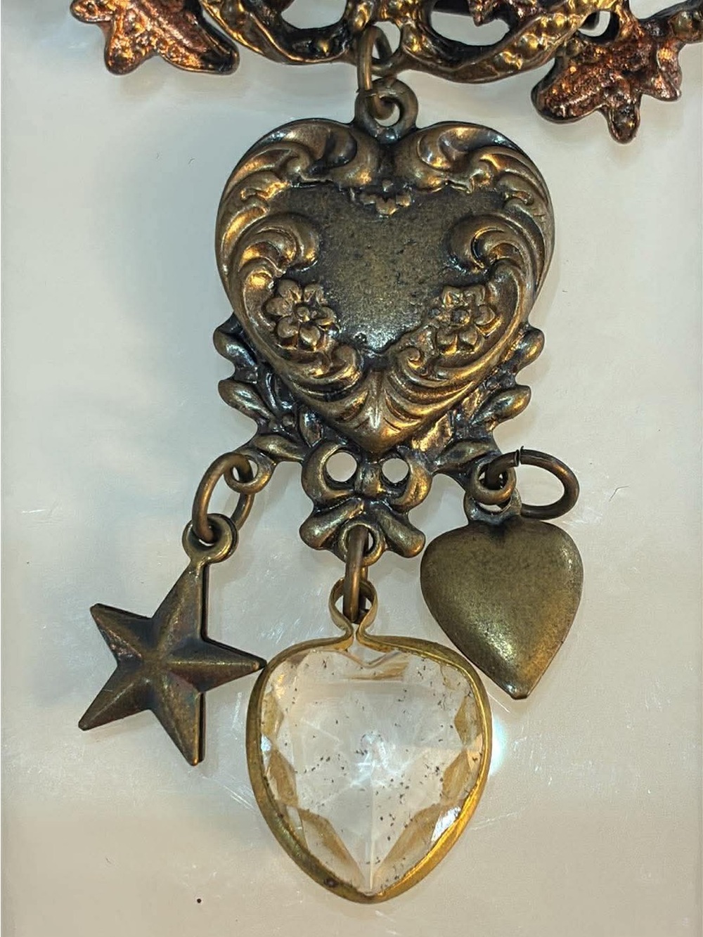 Vintage Heart and Star Charm Brooch — Gold & Copper Tones - Picture 2 of 5